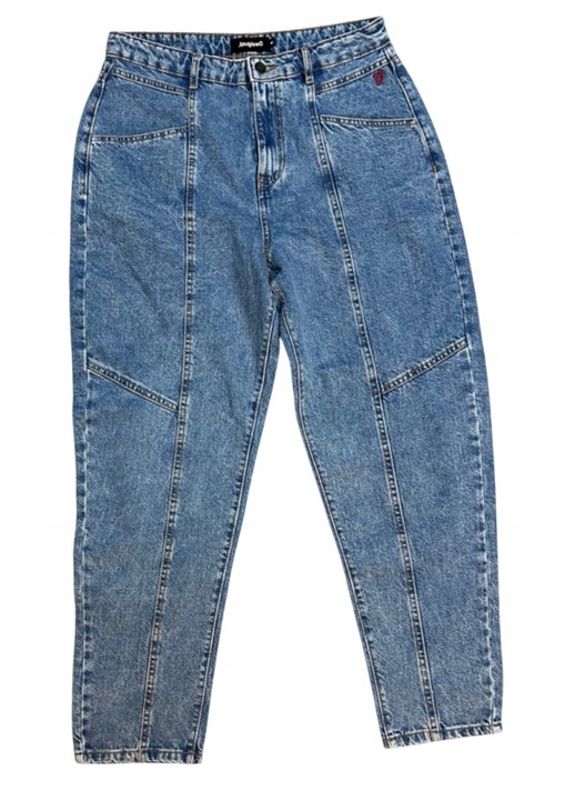 Дамски дънки Desigual, висока талия, избелен ефект, син, памук, 42 EU