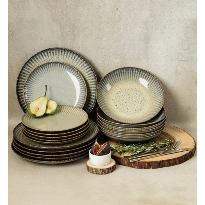 Étkezőkészlet, 18 részes, Lubiana, Meteor Desert, homok és kék árnyalatok, 6 személyes