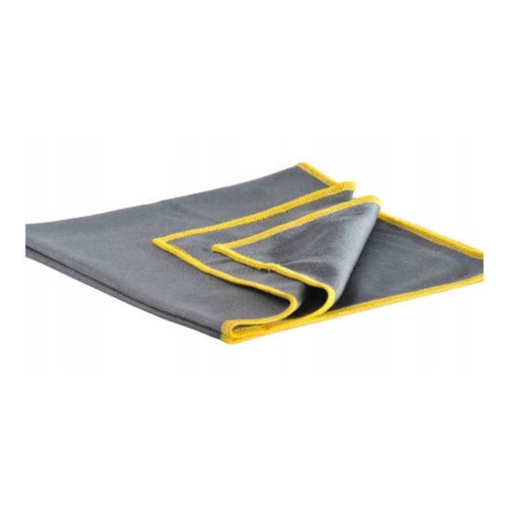 Laveta din microfibra Brayt, 40x40cm, gri inchis cu margine galbena, 300g