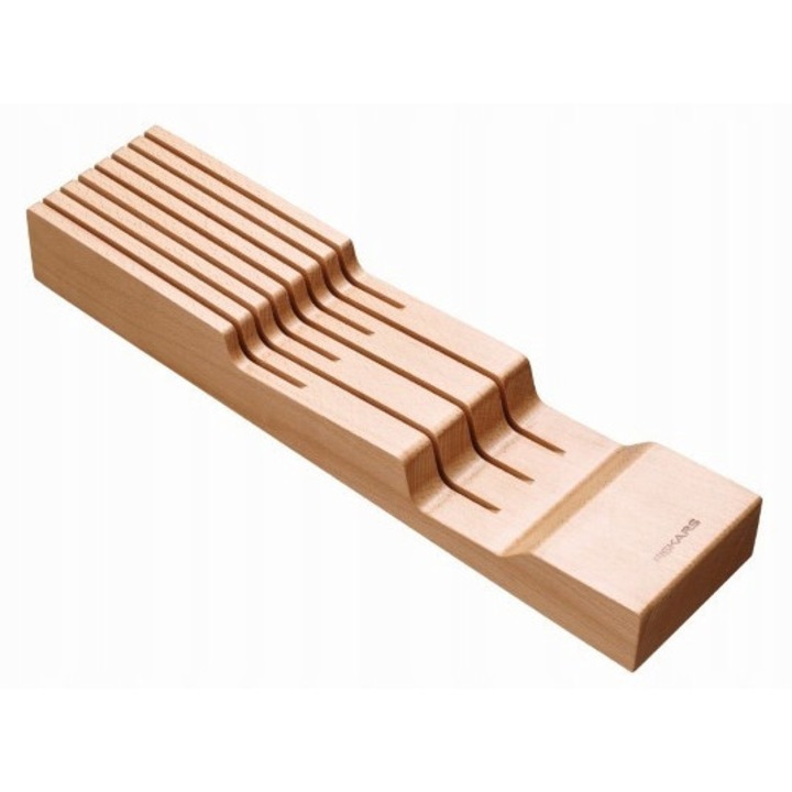 Дървен блок за ножове Fiskars за чекмедже, 3 големи и 4 малки ножа, 42x10x5,5см