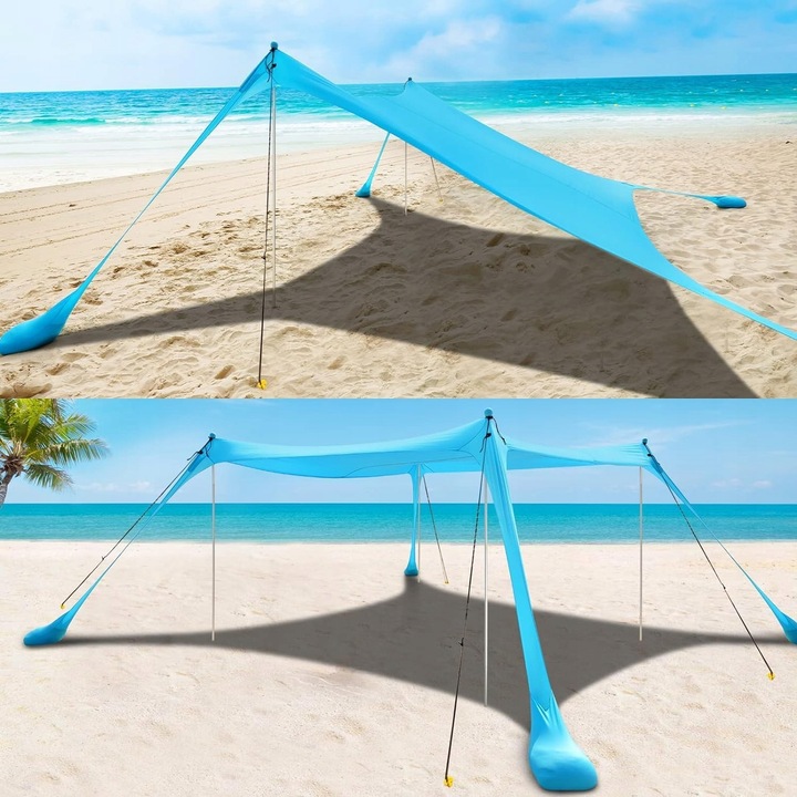 Cort plaja COMMOUDS, 2,1 x 2,1 m, protectie UPF 50+, 4-5 persoane, greutate 2,8 kg, set complet