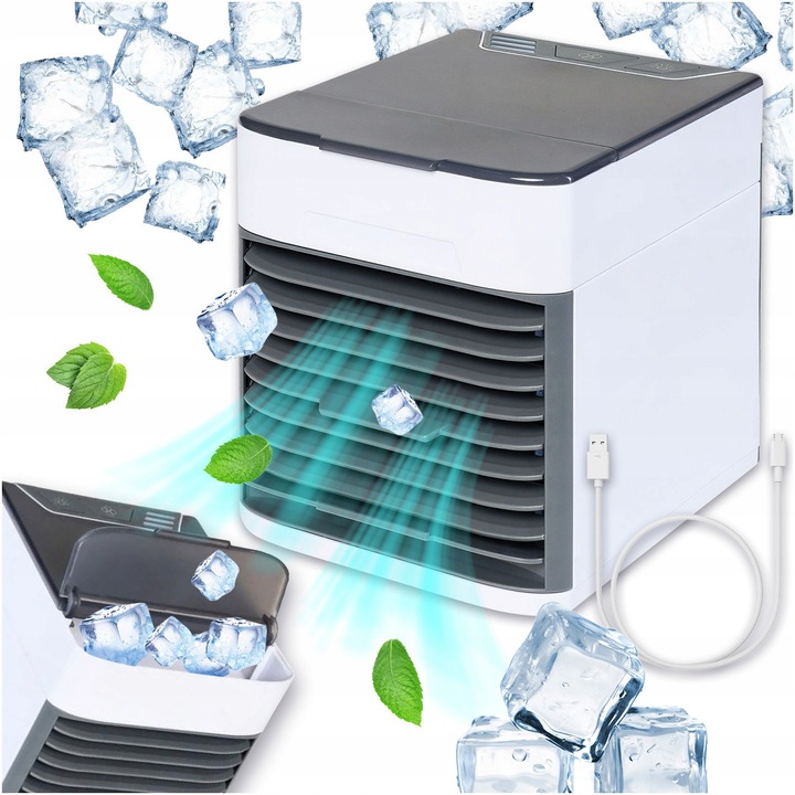 Mini climatizator portabil, 500ml, LED RGB, 14,5x17x16cm