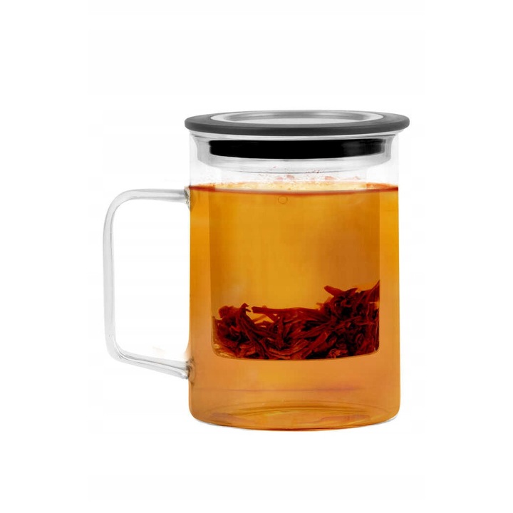 Vialli Design Diva bögre infúzorral, 300 ml, boroszilikát üveg, rozsdamentes acél fedél, fekete, 8x11,5x11,2cm