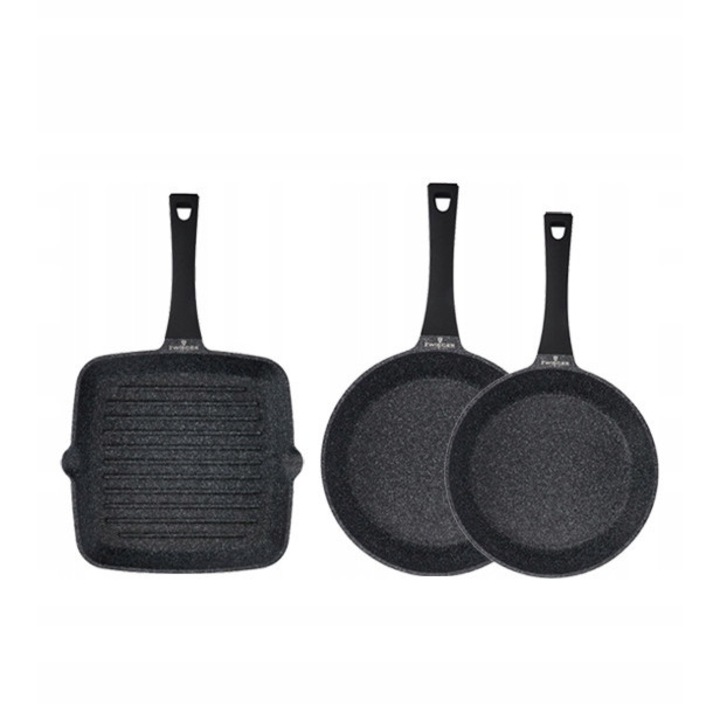 Zwieger Black Stone edénykészlet 24cm, 28cm, 28cm grill, fekete, szürke, indukciós