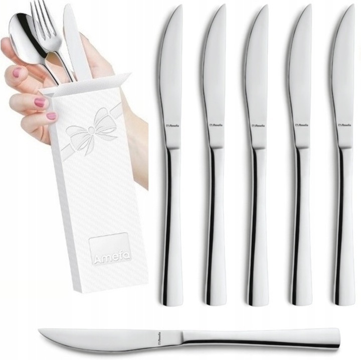 Amefa Atlantic evőeszközkészlet, 6 steak kés, 18/10 rozsdamentes acél, 21,8 cm