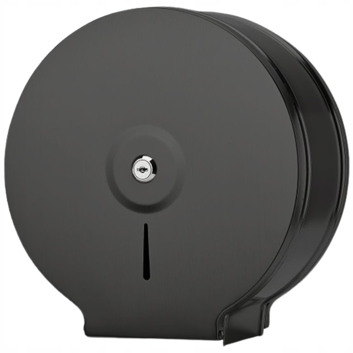 Dozator de hartie igienica, HIGI24, din otel inoxidabil, negru mat, 260x250x115mm, cu vizor si inchidere cu cheie