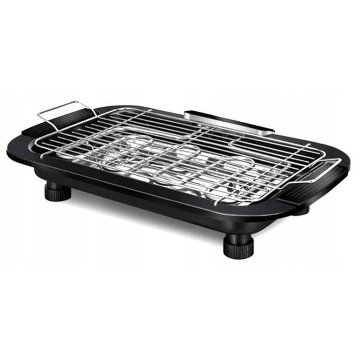 Asztali elektromos grill, 2000W, beépített termosztát, fekete, 46x30x11cm
