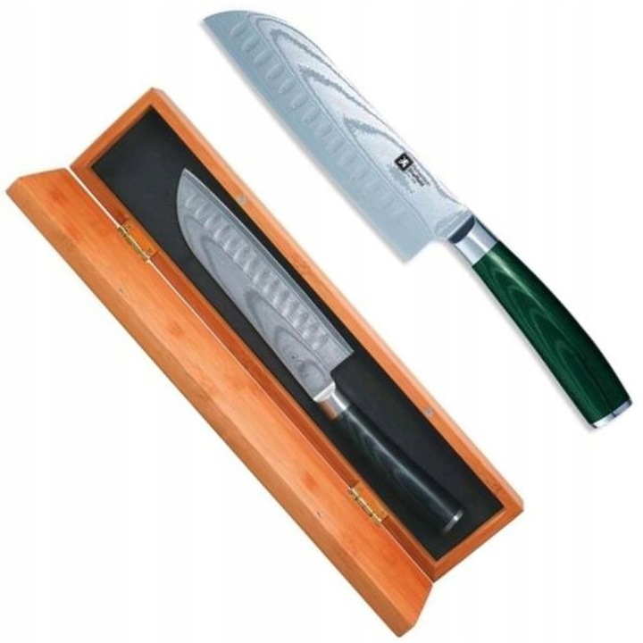 Santoku kés, 17,5 cm, 67 réteg damaszkuszi acél, micarta markolat, szett