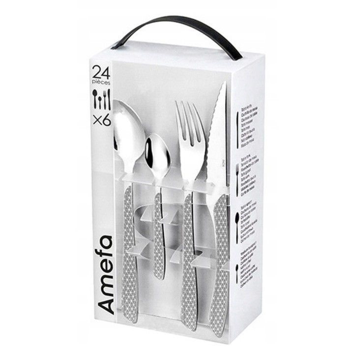Set tacamuri Amefa Eclat Geo, 24 elemente, inox 18/0, gri, pentru 6 persoane
