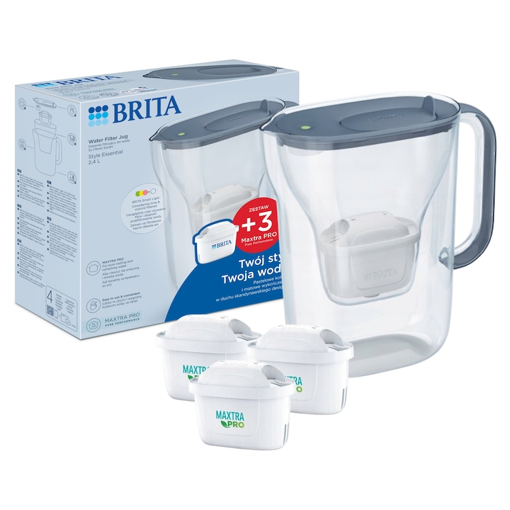 BRITA Style Essential szűrőkancsó, 2.4L, grafit, 3 db MAXTRA Pro Pure Performance szűrővel
