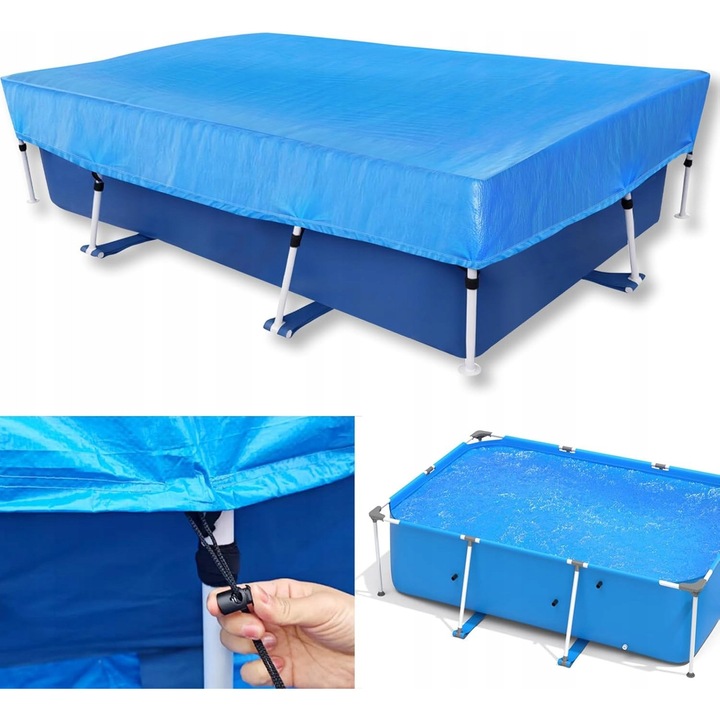 Téglalap alakú medencefedél 400x210cm, UV-védelem, strapabíró anyag, készlet 12 tépőzáras pánttal