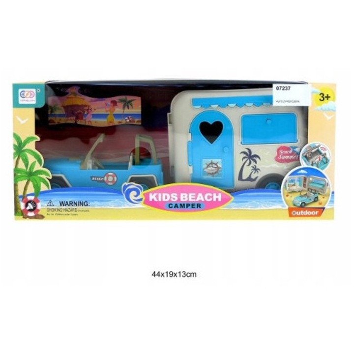 Set auto cu remorca camping pentru papusi, Swede, efecte sonore, 44x19x13cm