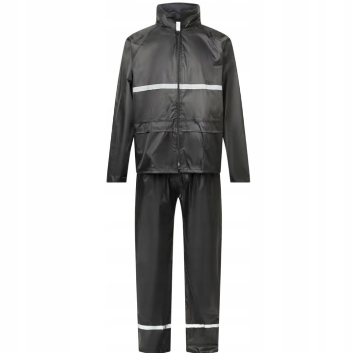 Set de imbracaminte: Pelerina de ploaie + pantaloni, rezistent la vant, negru, poliester, M