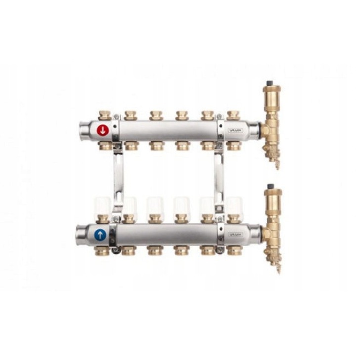 Distribuitor calorifere Valvex K3-7, 7 circuite, G1", 300x390mm, set 2 bucati