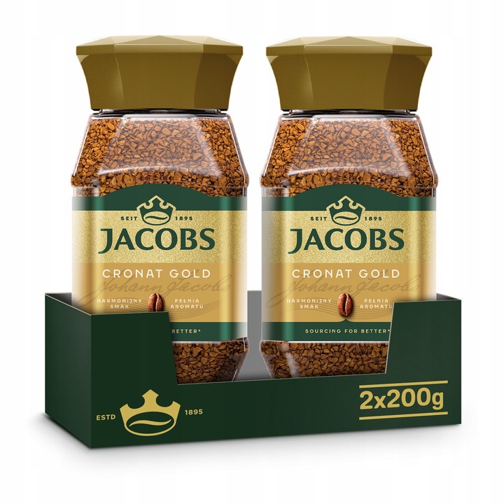 Set cafea instant Jacobs Cronat Gold 2x200g, 100% cafea