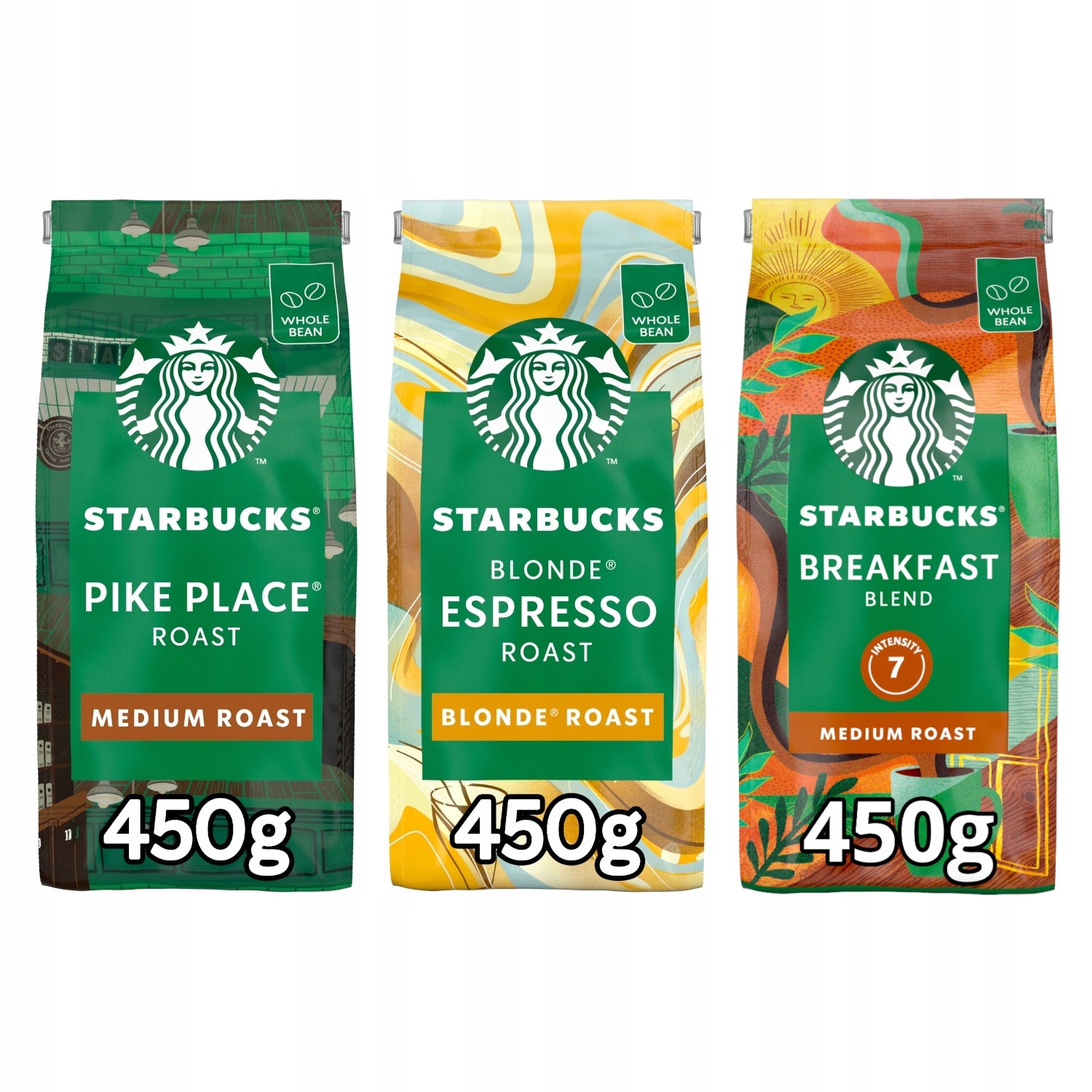 Set cafea boabe Starbucks 3x450g Pike Place, Breakfast, Blonde Roast ...