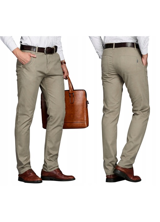 Pantaloni barbatesti HUNTER, bumbac si elastan, croiala lejera, bej inchis, colectie noua, W35-L32 US