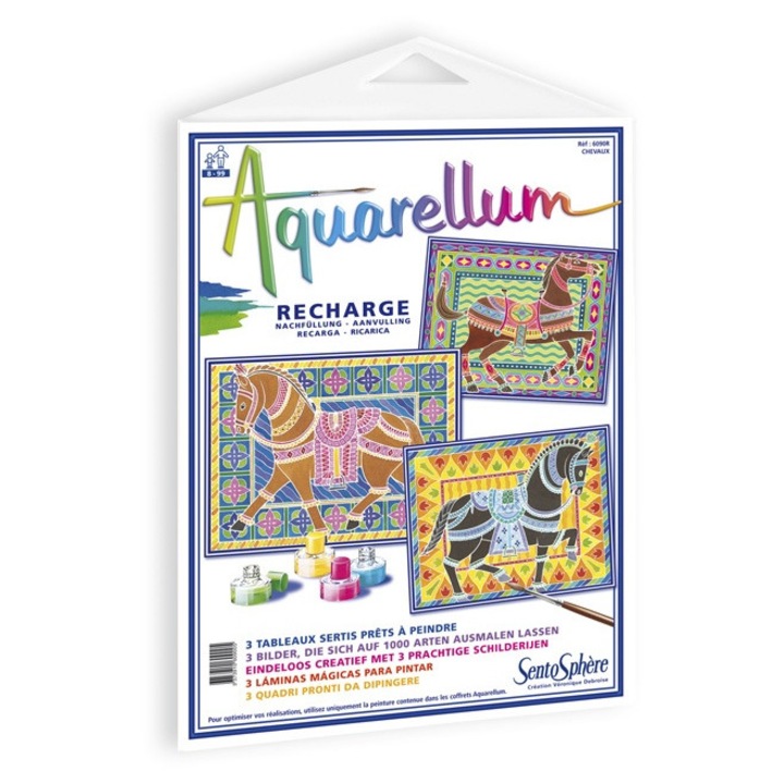 Set jocuri educative Sentosphere Aquarellum, 3 plansze, teme cu cai, tehnica acquerela, hartie de calitate