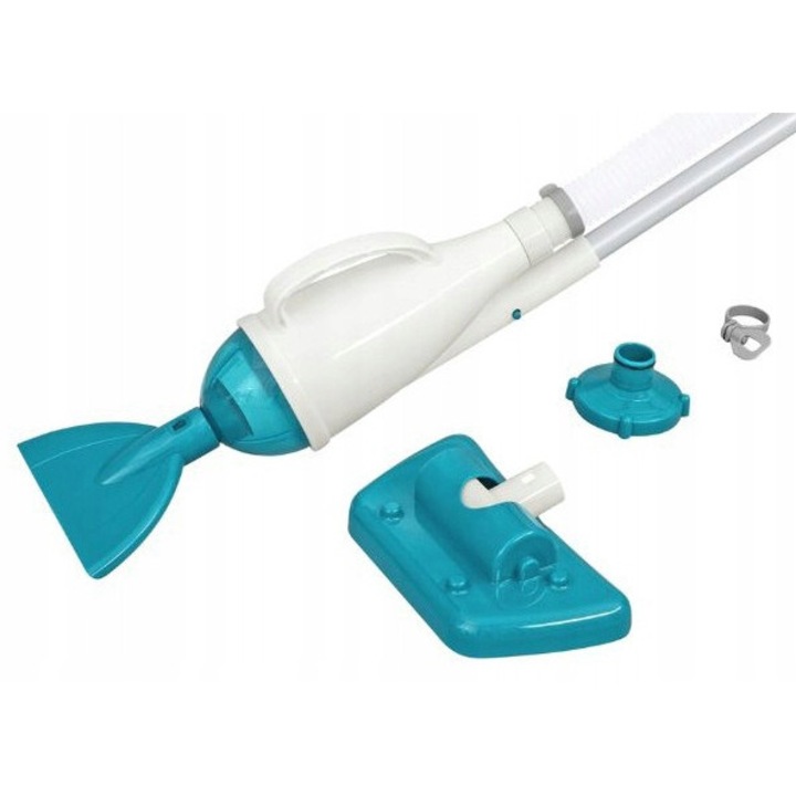 Aspirator pentru Piscina Bestway, set cu tija telescopica 190-224 cm, furtun 6m, 2 capete de aspirare, culoare alba