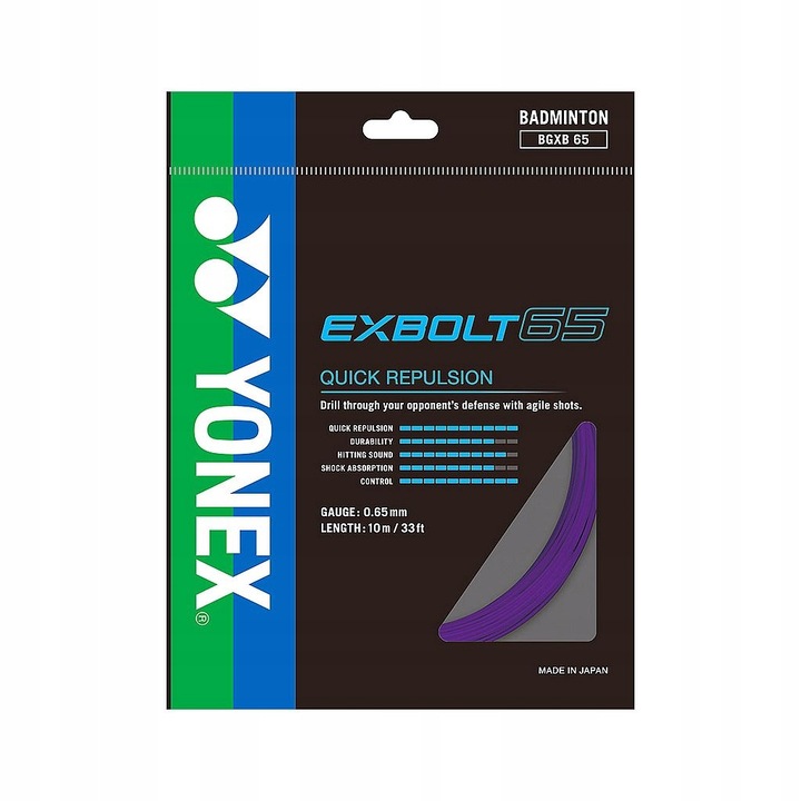 Coarda de badminton YONEX EXBOLT 65 Violet 0,65 mm 10 m