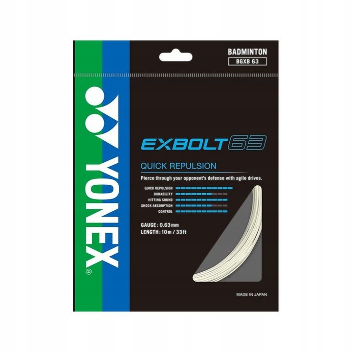 Naciag badminton Yonex Exbolt 63, 0,63 mm, alb, 10 m