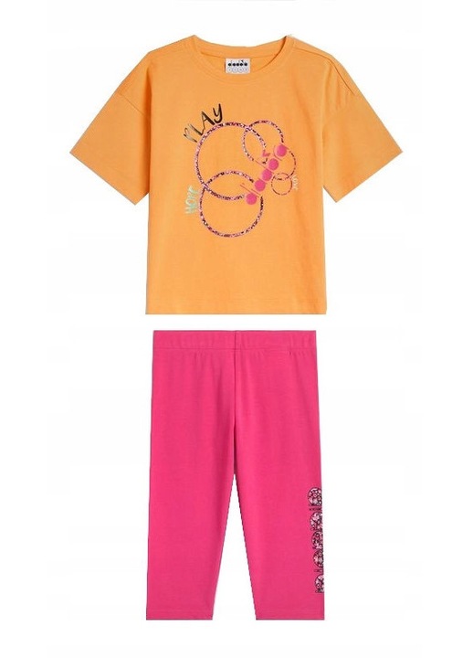 Set imbracaminte copii Diadora Fregio Junior, tricou portocaliu si leggings roz, marimea M