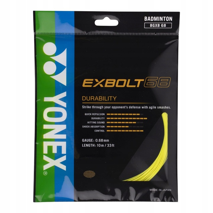 Coarda de badminton YONEX EXBOLT 68 Galben 0,68 mm 10 m