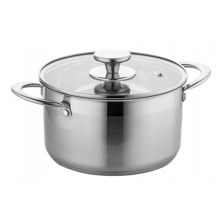 Oala din inox Florina Falcon 18 cm, 2,5 l, cu capac din sticla, fund triplu
