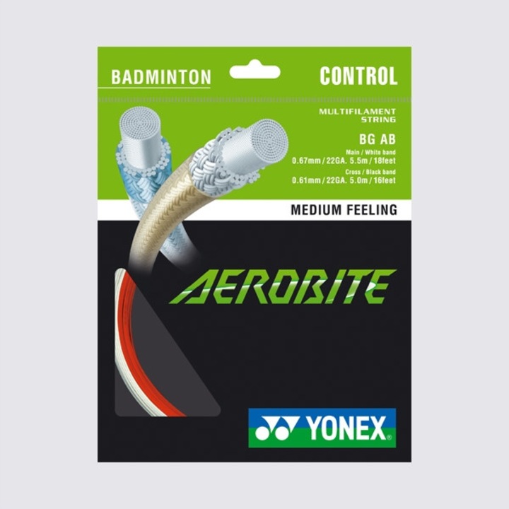 Set coarda badminton Yonex Aerobite, 0,67mm/0,61mm, rosu/alb, 5,5m/5m