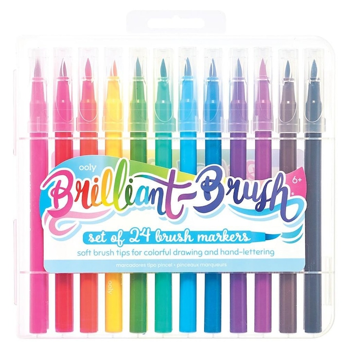 Маркери Ooly, Brilliant Brush, 24 цвята, за рисуване и калиграфия, кутия за съхранение