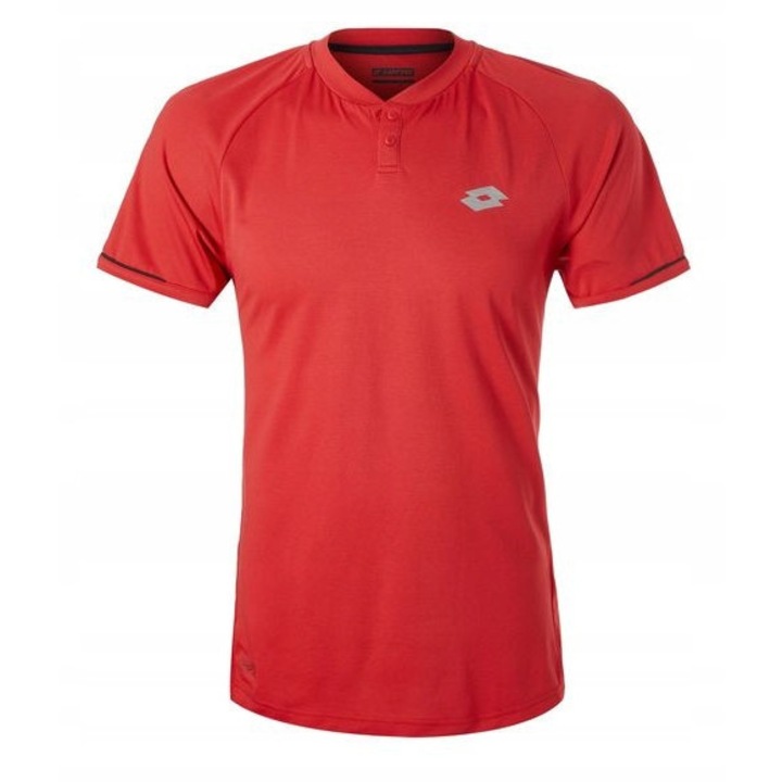 Tricou sport barbati Lotto Space II, rosu, poliester, usor si aerisit, cu guler la gat si inchidere cu capse