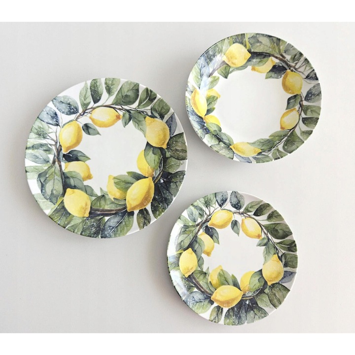 Étkezőkészlet, Lubiana, Kerajet, 18 darabos, fehér sárga és zöld árnyalatokkal, 6 személyes