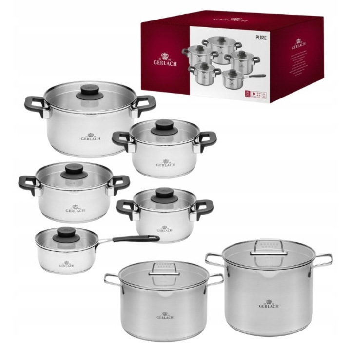 Set oale Gerlach Ambiente Plus 10 piese, inox 18/10, 1,5L-10L, cu capac, pentru toate tipurile de plite