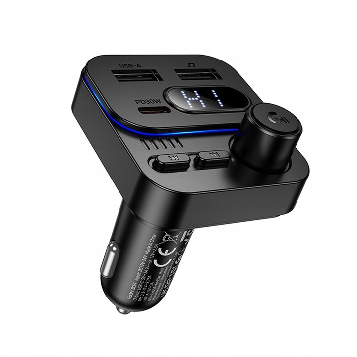 Borofone Bluetooth FM adó MP3 2xUSB + C típus, 45W
