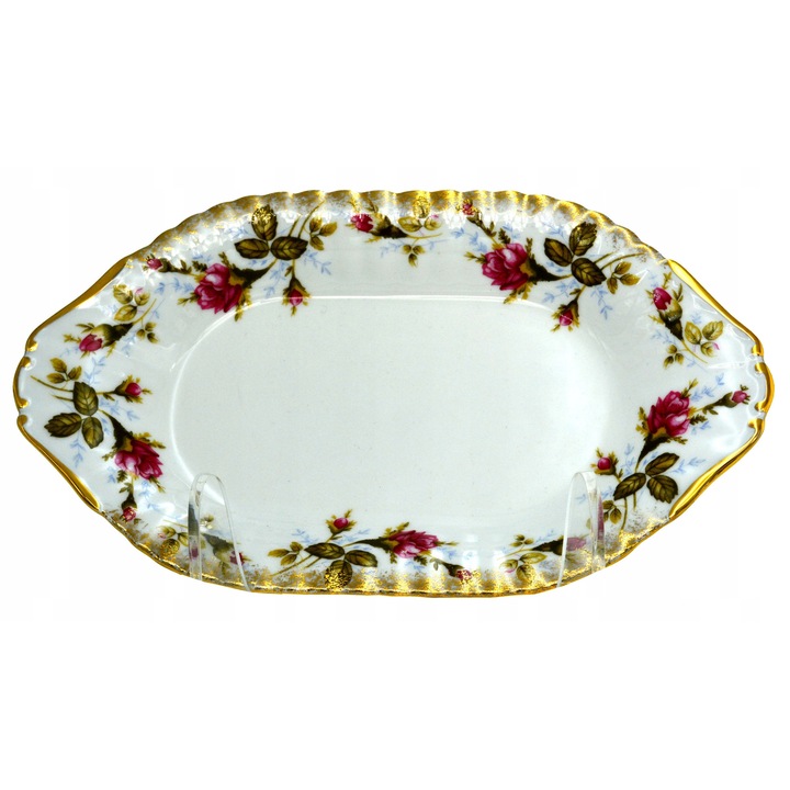 Platou oval 24cm, Chodziez, Iwona, decorat manual, alb