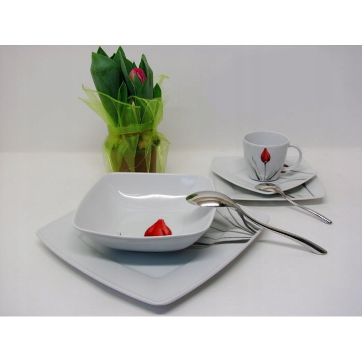 Комплект за кафе 6/20 Lubiana Victoria, 6 чаши 200ml, 6 чинийки 17cm, 1 каничка, 1 захарница, бял