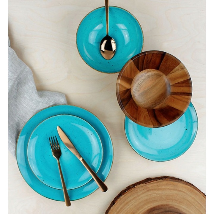 Étkezőkészlet, Lubiana, Royal boss, 18 darabos, 6 lapostányér 27cm, 6 lapostányér 20,5cm, 6 mélytányér 18cm, tengerkék színű