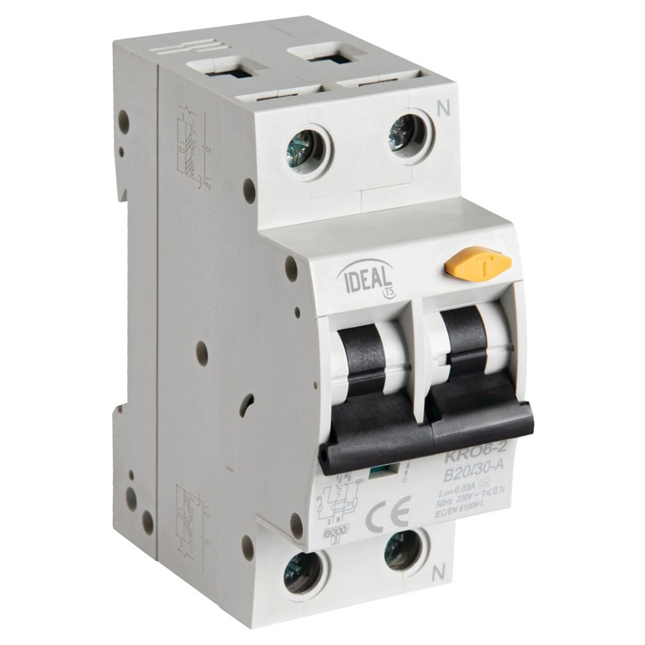 Диференциална защита 20A 6kA 2P Kanlux, 230V, 30mA, IP20, комплект 1 брой