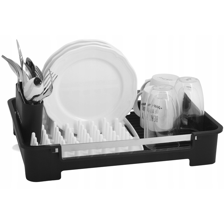 Scurgator vase SOHO, 46x34,5x8,5cm, negru, cu suport pentru tacamuri