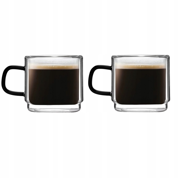 Set 2 pahare espresso Carbon 80ml, Vialli Design, sticla boro-silicata, izolatie termica