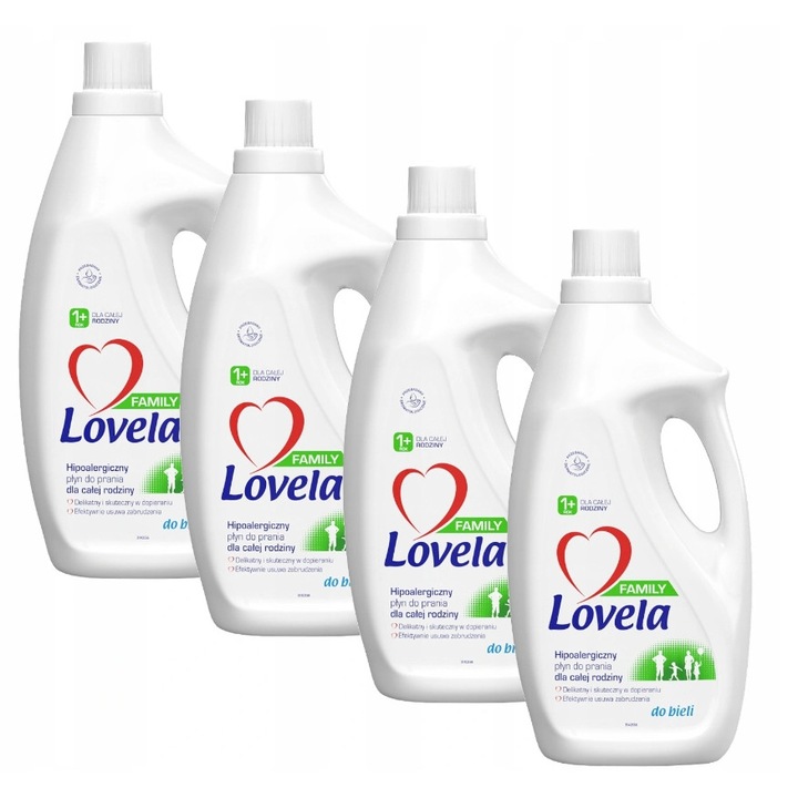 Lovela FAMILY mosószer szett, 4x1,85L, hipoallergén, színes és fehér ruhákhoz
