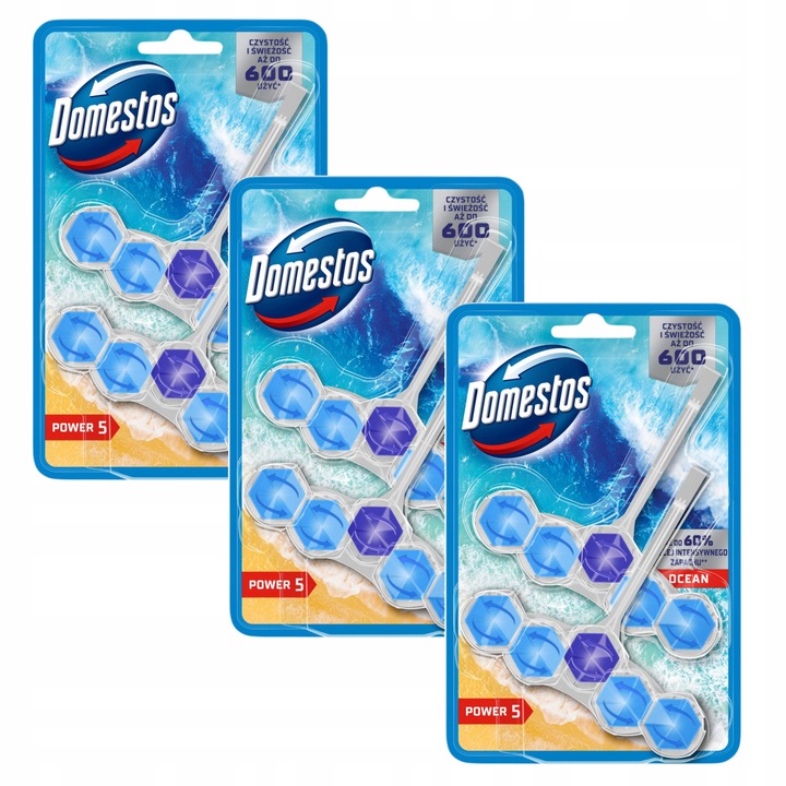 Комплект 3x тоалетна блокче Domestos Power 5 Ocean 2x50g