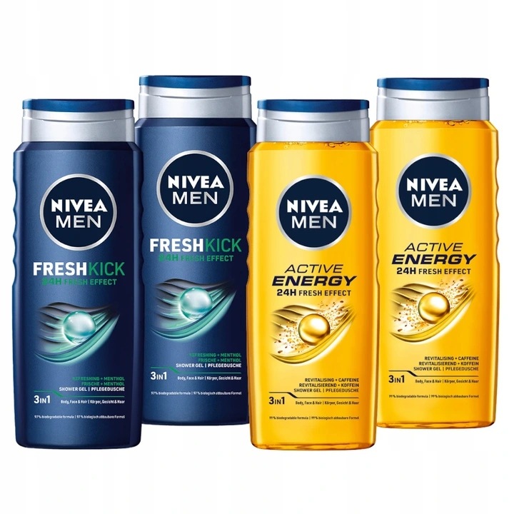 NIVEA Men tusfürdő gél, 4x500ml szett, növényi kivonatokkal dúsított formula, pH-semleges