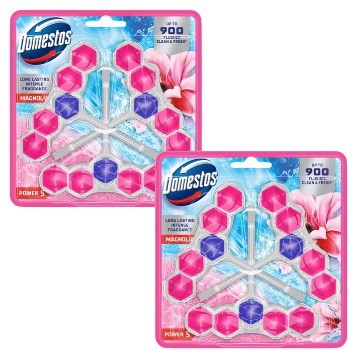 Комплект 2x тоалетни блокчета Domestos Power 5 Magnolia 3x50g