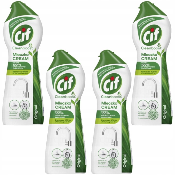 Lapte de Curatare Original Cif 250 ml, set 4 bucati, pentru suprafete, eficient impotriva grasimii, sigur pentru toate suprafetele