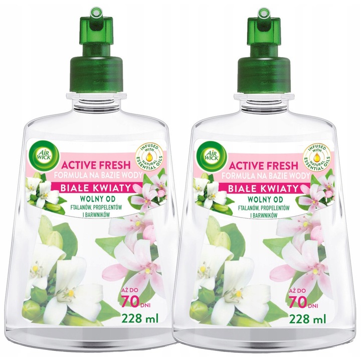Set odorizante Air Wick 24/7 Active Fresh, 2 x 228ml, flori albe, formula pe baza de apa