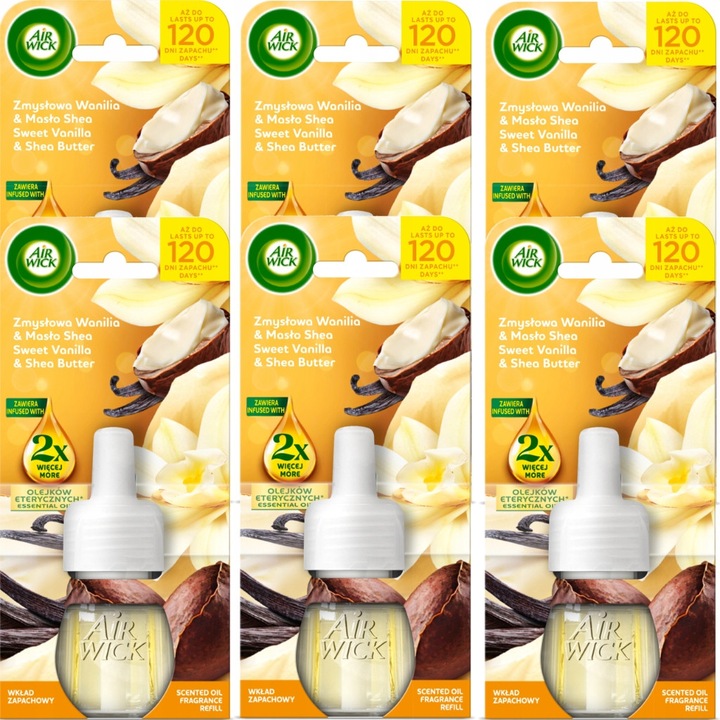 Air Wick légfrissítő, 6 darabos szett, érzéki vanília és shea vaj, 19 ml