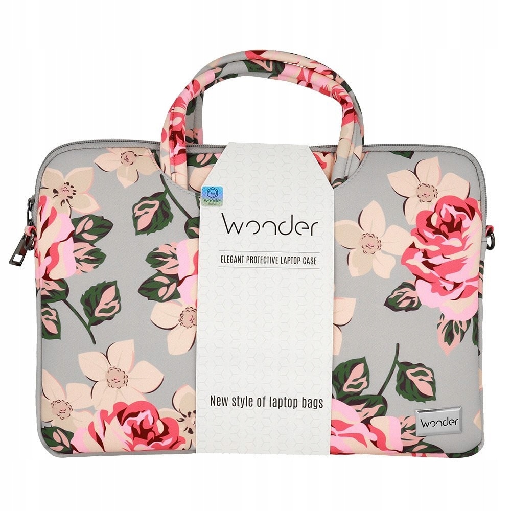 Geanta laptop Wonder, 15-16 inch, gri, dimensiuni 38x24cm, cu curea reglabila si doua compartimente