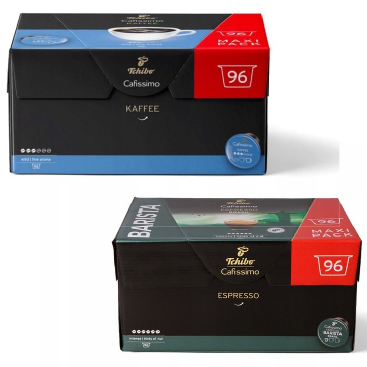 Set cafea Tchibo Cafissimo Fine Aroma 96 capsule + Tchibo Cafissimo Brasil 96 capsule, 100% Arabica