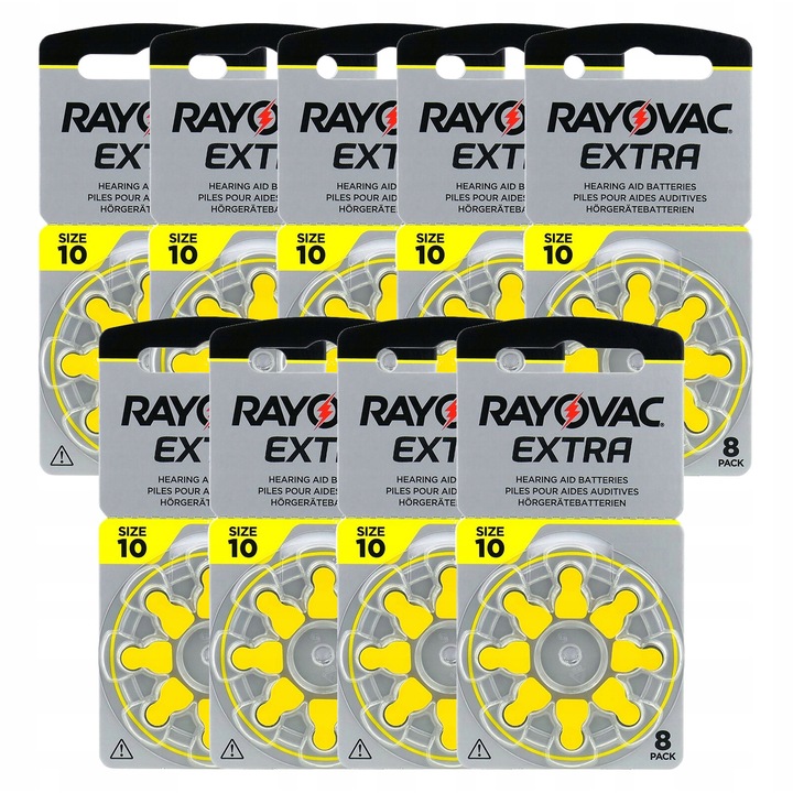 Baterii zinc-aer Rayovac 10, set 72 bucati, fara mercur, dimensiuni 5.8x3.6mm